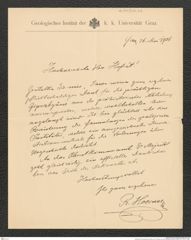 Nachlass Franz Steindachner, Brief von R. Hoernes an Franz Steindachner (26.05.1906), Inv.Nr. 232.01, Seite 1